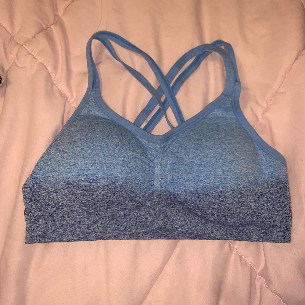 Blue Ombré Criss Cross Back Sports Bra